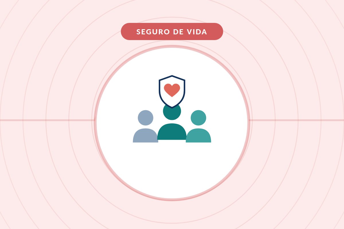 Beneficiarios del seguro de vida: tres figuras junto a un escudo con un corazón