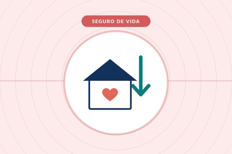 Amortización anticipada y seguro de vida: casa con una flecha hacia abajo y un corazón